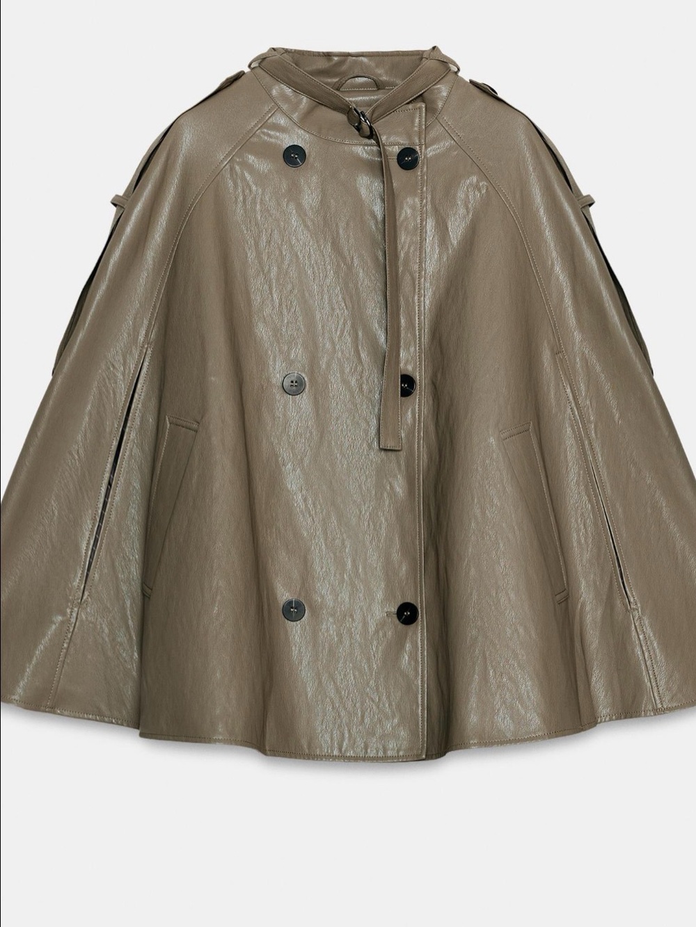 NEW!! Olive Faux Leather Cape with Double-Breasted Front